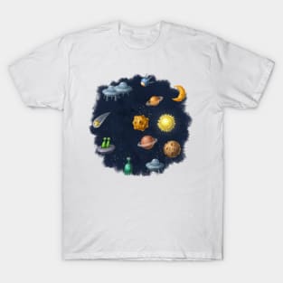 Outer space with aliens and planets. T-Shirt